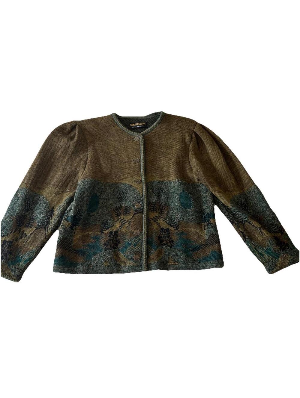 Geiger Wool Alpaca Blend Austrian Cardigan Sweater Sz 40 Green Tree Forest